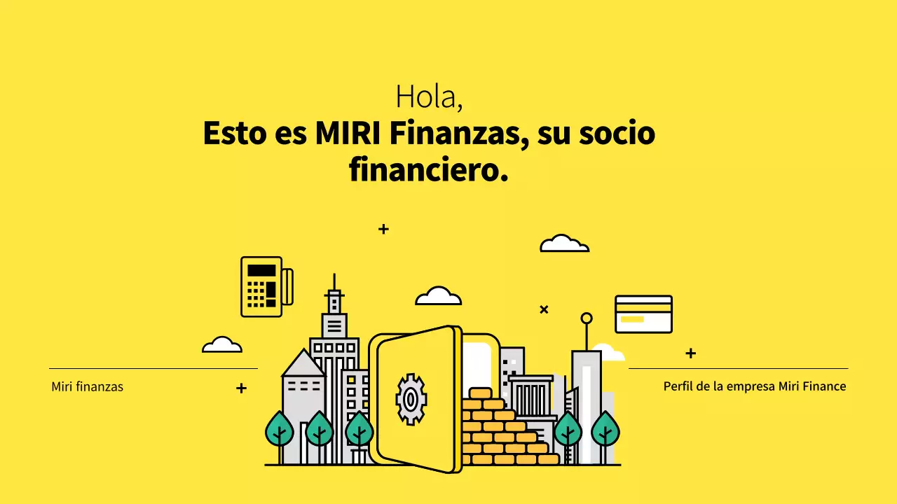 Un perfil de empresa financiera minimalista en amarillo y blanco