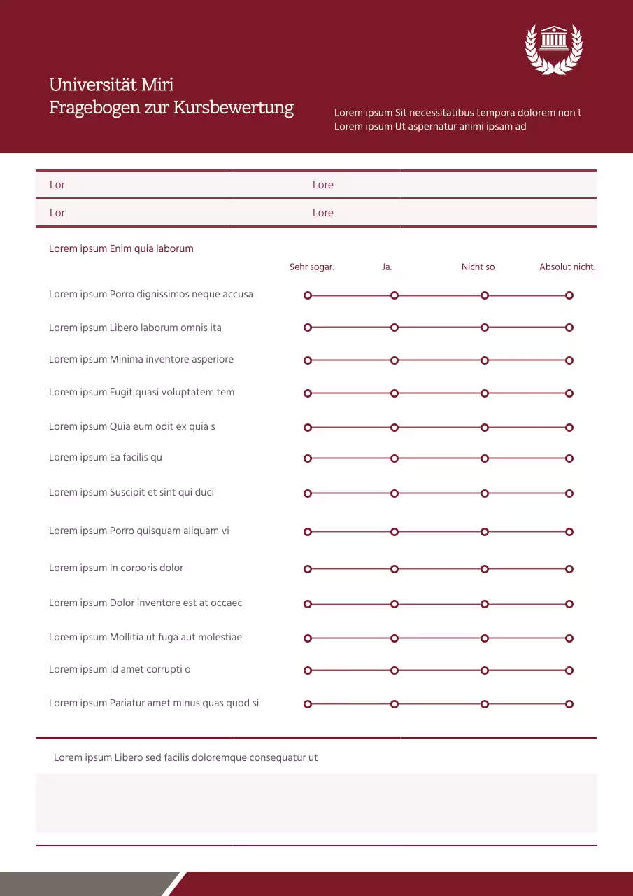 Fragebogen zur Kursbewertung der Universität Miri Dokumentvorlage Kurszufriedenheitsbewertung