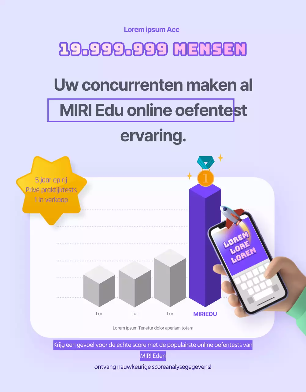 Koop online oefentest met paarse ruimte concept