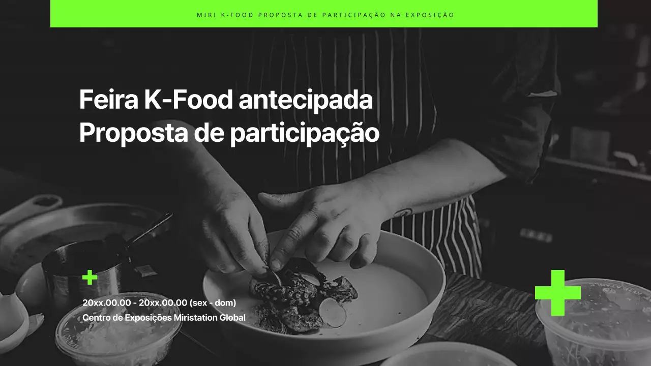 Proposta de empresa para uma feira alimentar moderna em preto e castanho
