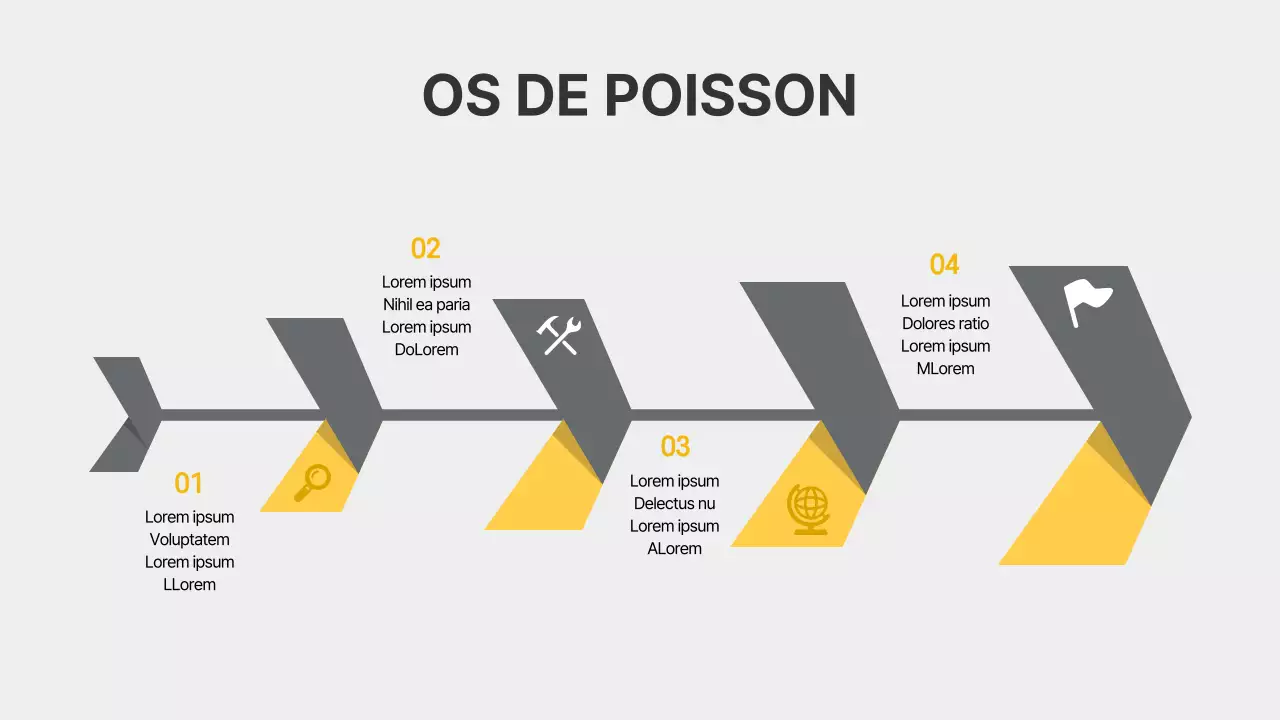 Arête de poisson illustrée en gris et jaune