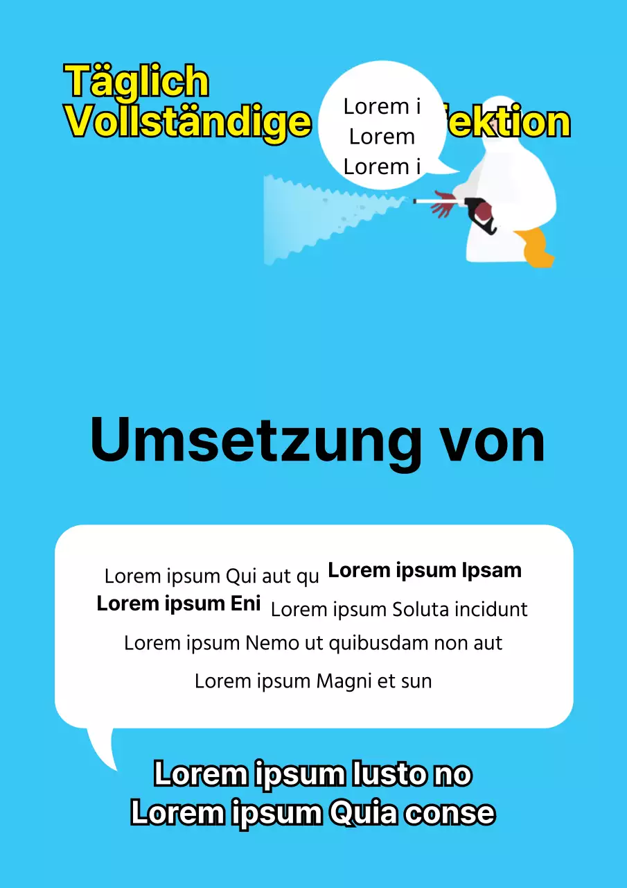 Ein einfaches, hellblau-gelbes Flugblatt kündigt die Desinfektion des Geschäfts an.