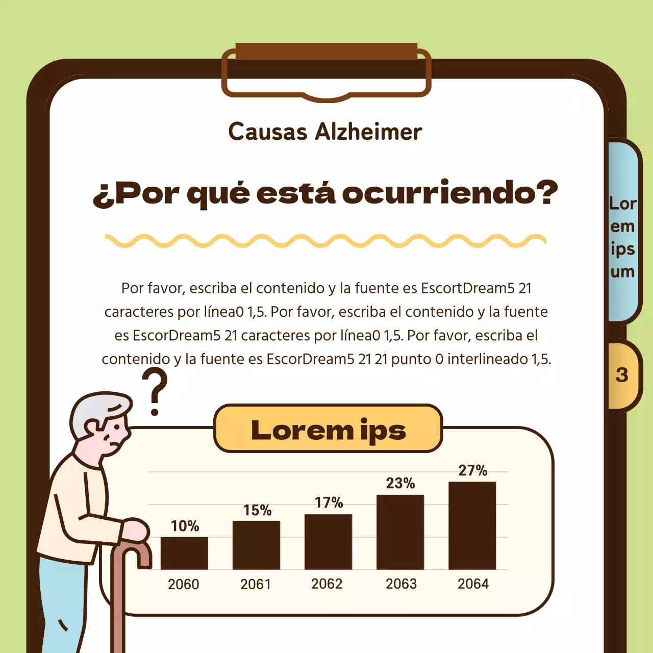 Información sanitaria para personas mayores con Alzheimer en amarillo chartreuse azul claro