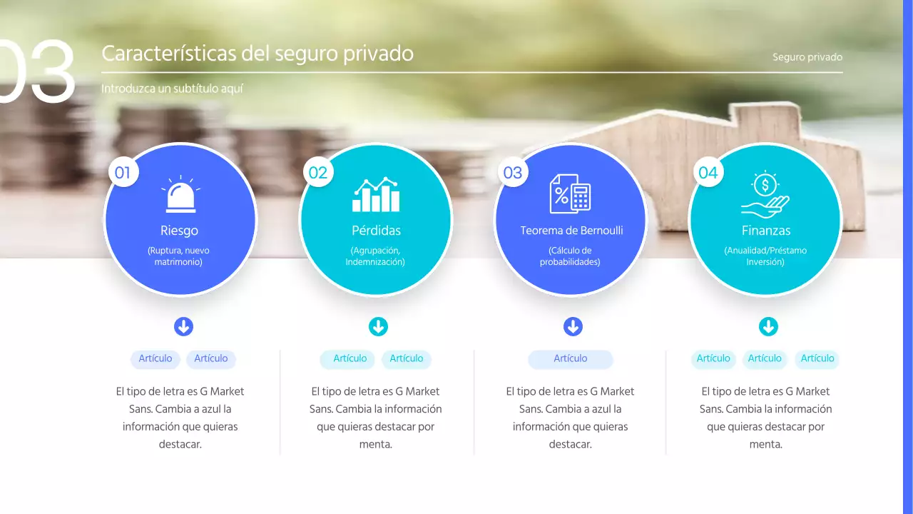 Una sencilla presentación de seguros en azul y azul claro