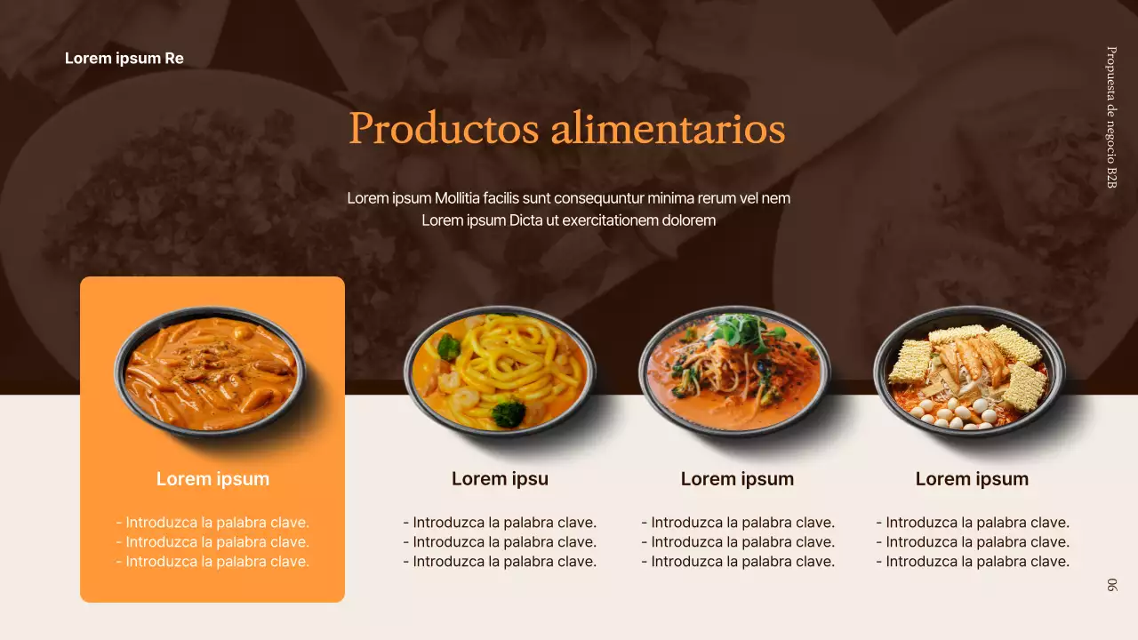 Propuesta B2B para un nuevo producto alimentario en marrón y naranja