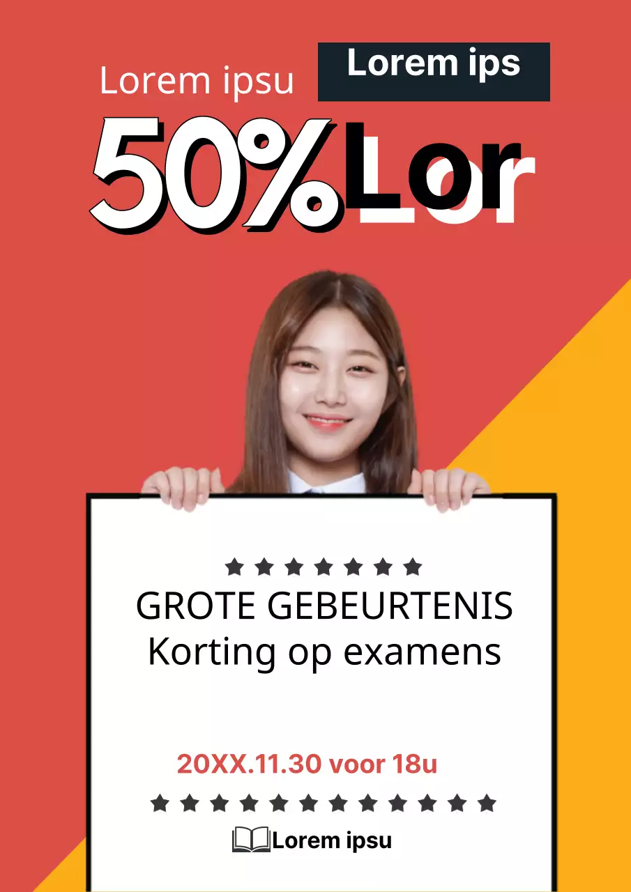 Eenvoudig rood en geel cartooncafé om de kortingsactie voor de opening te promoten