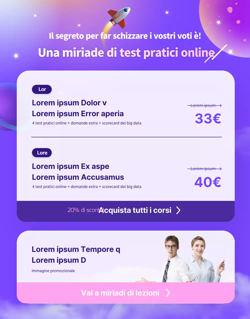 Acquista il test pratico online con il concetto di spazio viola