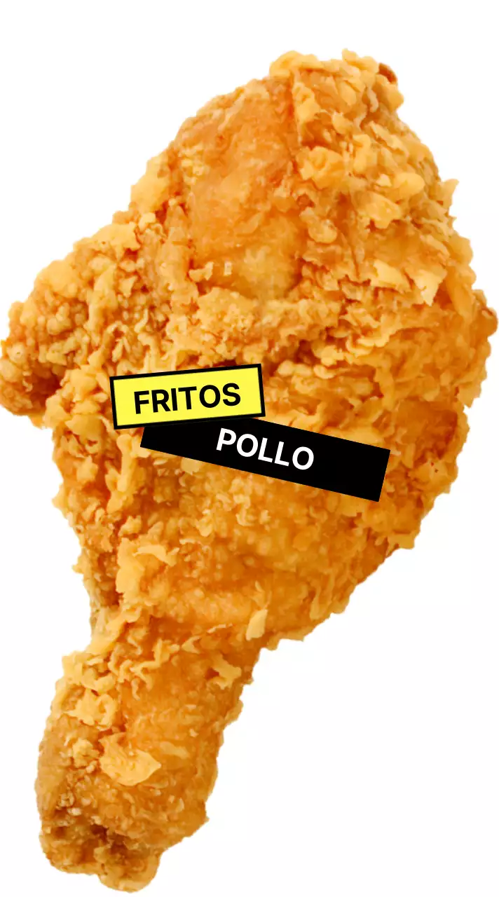 Pollo frito etiquetado en amarillo y negro