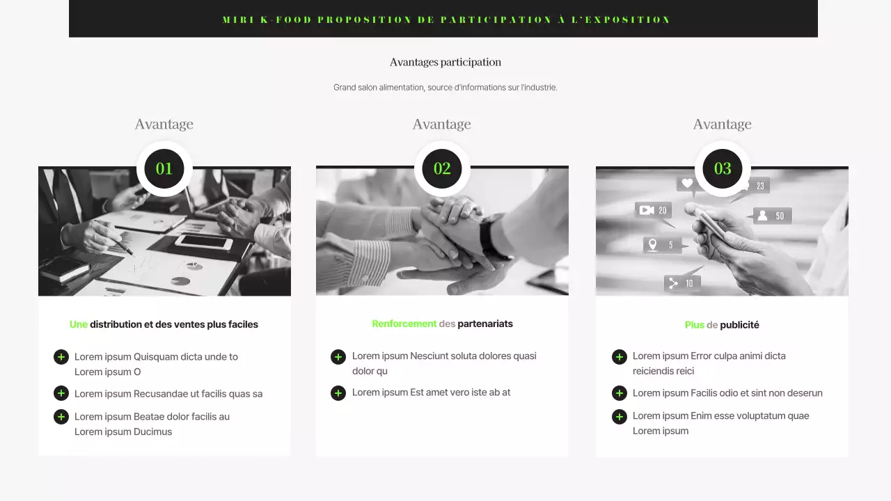 Proposition d'entreprise pour une foire alimentaire moderne en noir et chartreuse