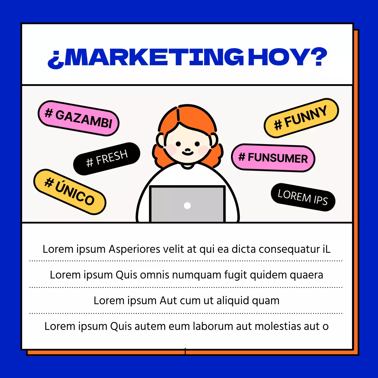 Marco cuadrado azul y naranja marketing divertido