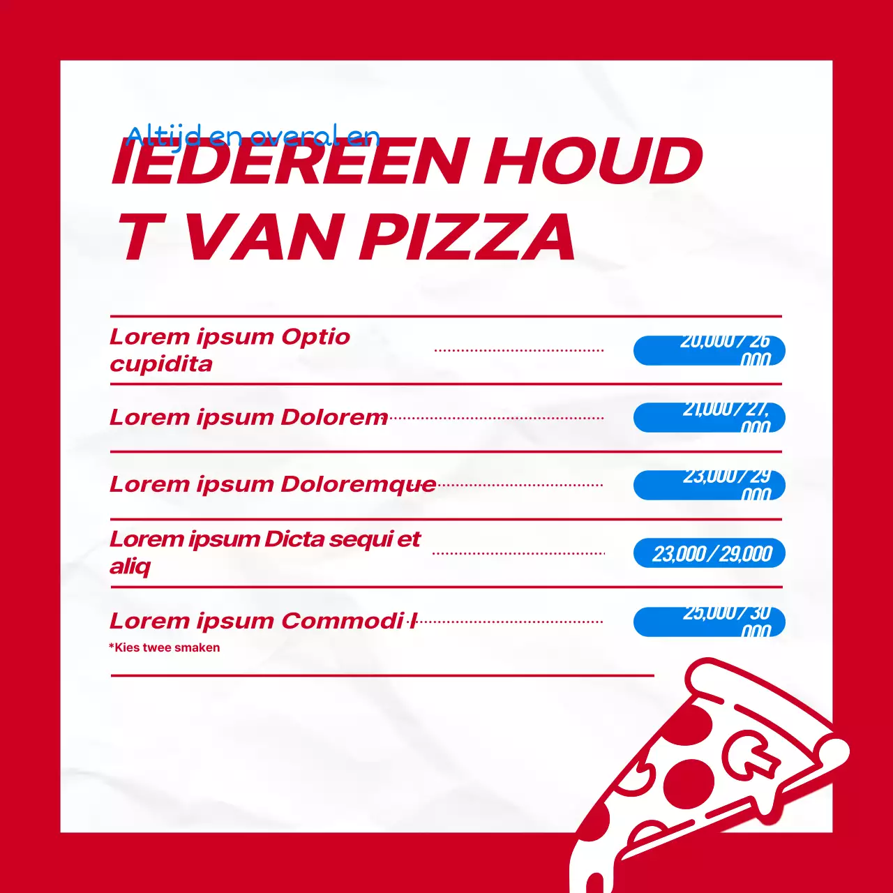 Rood dambord hip concept pizza merk layout bundel pakket