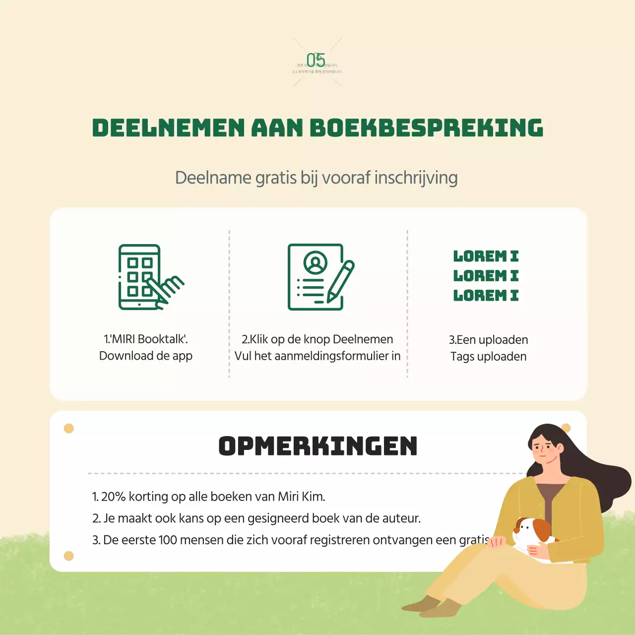 Boekbespreking ter ere van de lancering van een beige-groen geïllustreerd conceptboek