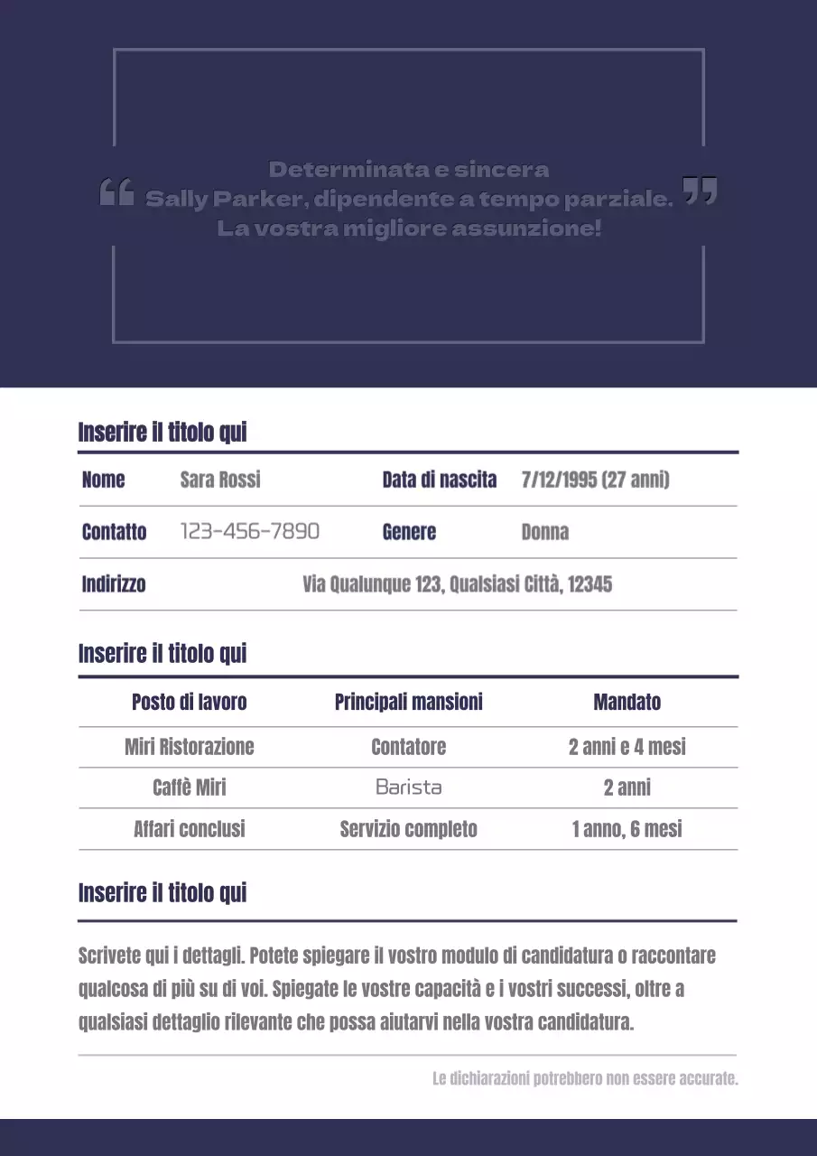 Concetto di lavoro part-time in blu navy e bianco