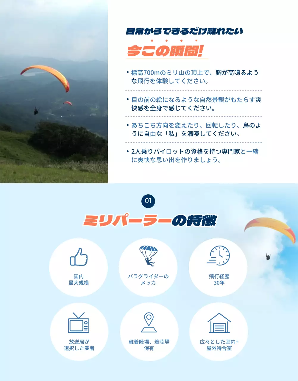 カラフル 楽しい パラグライダー パンフレット 詳細ページ