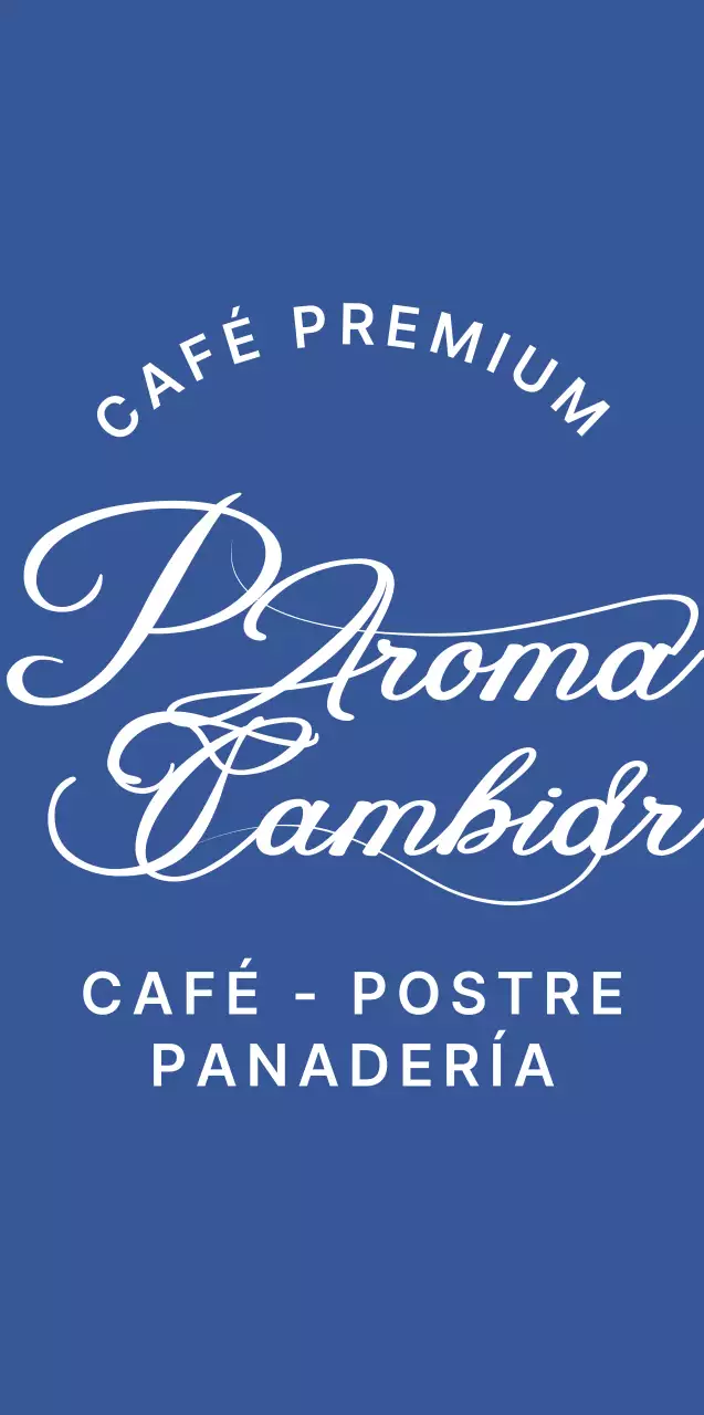 Mercancía de cafetería con un elegante diseño cursivo en azul y blanco