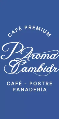 Mercancía de cafetería con un elegante diseño cursivo en azul y blanco