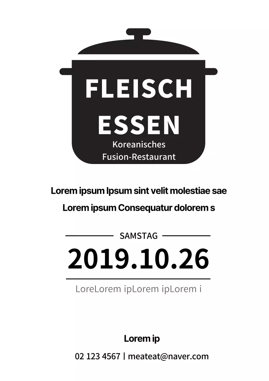 Einfacher Flyer für die Eröffnung eines Restaurants in Weiß und Schwarz