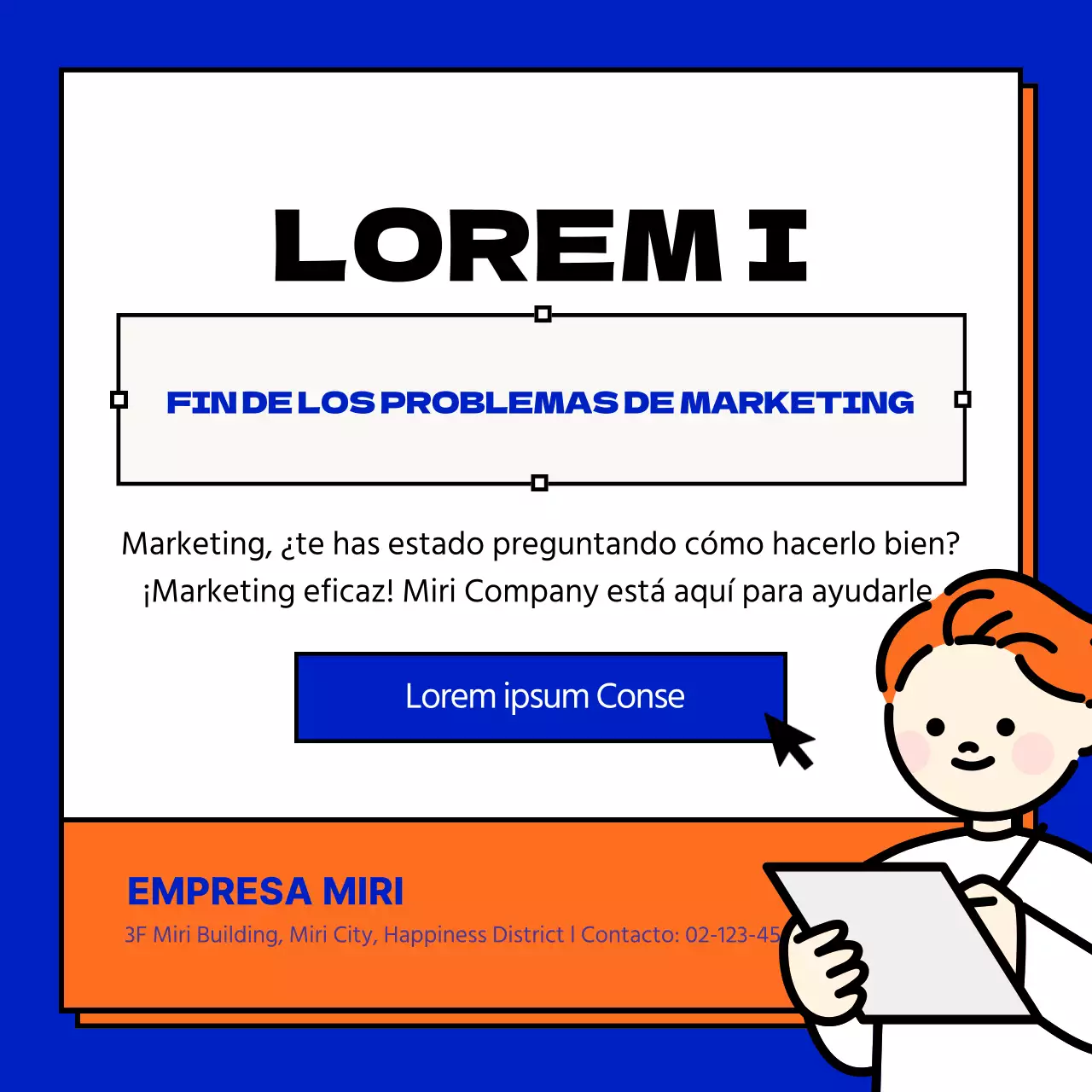 Marco cuadrado azul y naranja marketing divertido