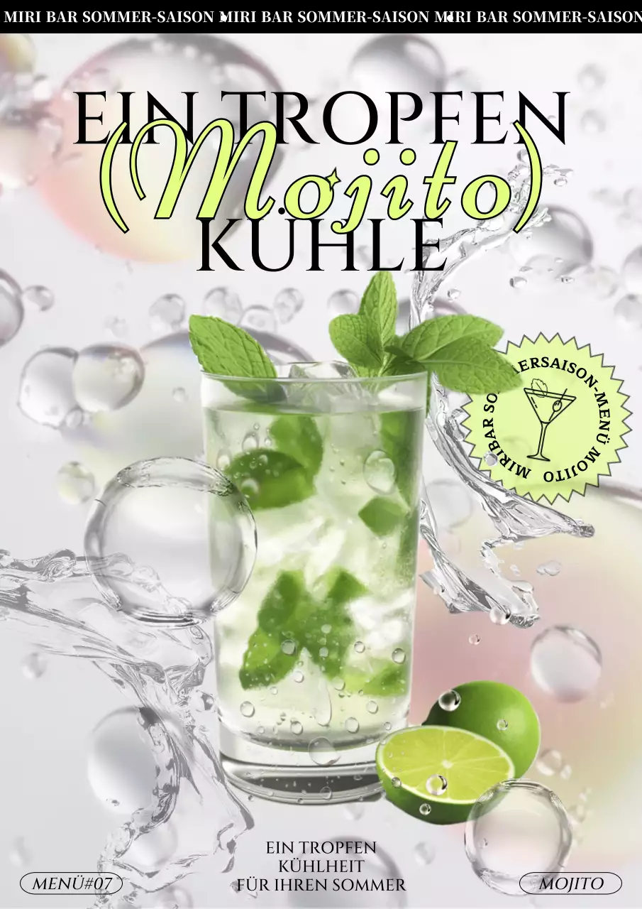 Werbung für Mojitos mit einem trendigen Farbschema in Weiß und Chartreuse