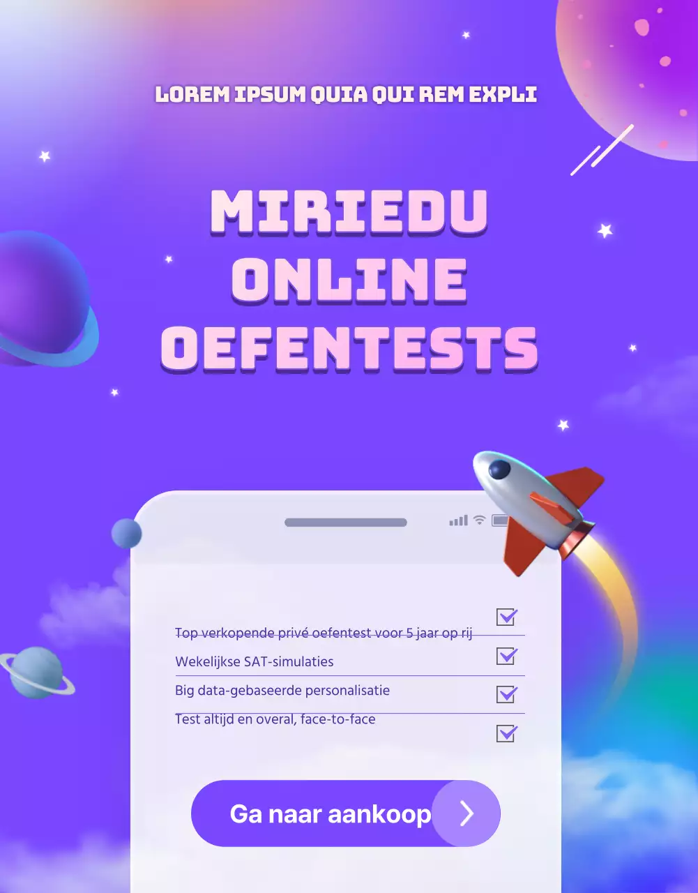 Koop online oefentest met paarse ruimte concept