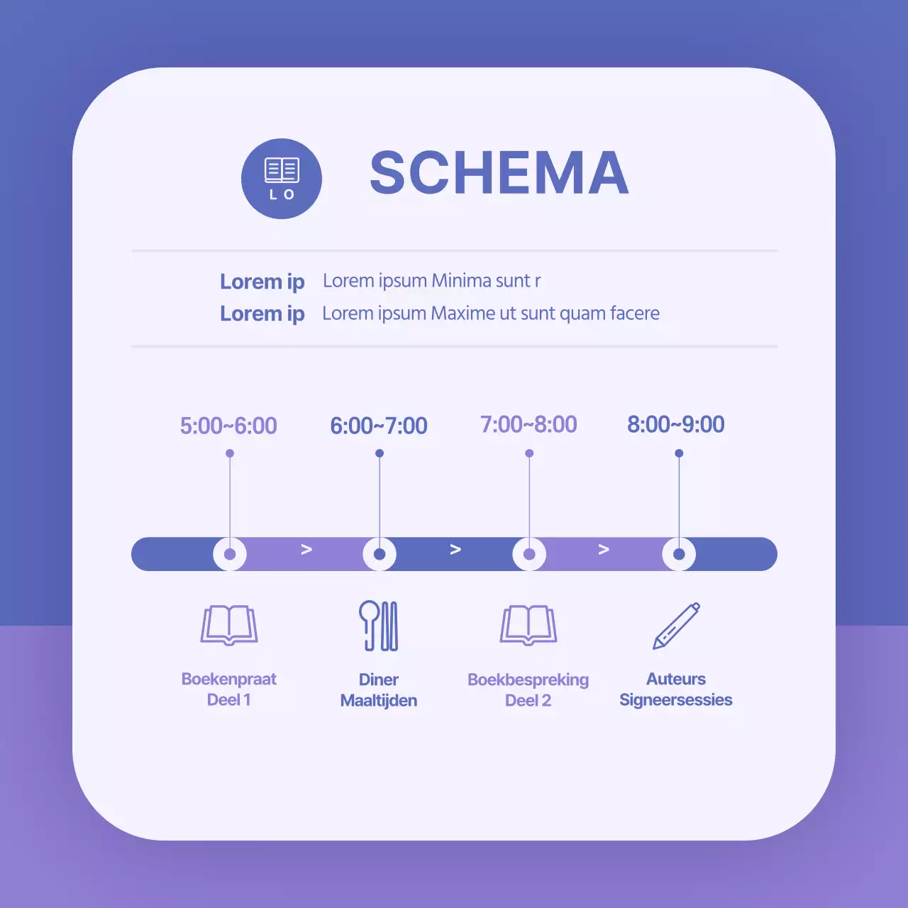 Booktalk concertkaart in blauw en paarsNieuws ontwerp