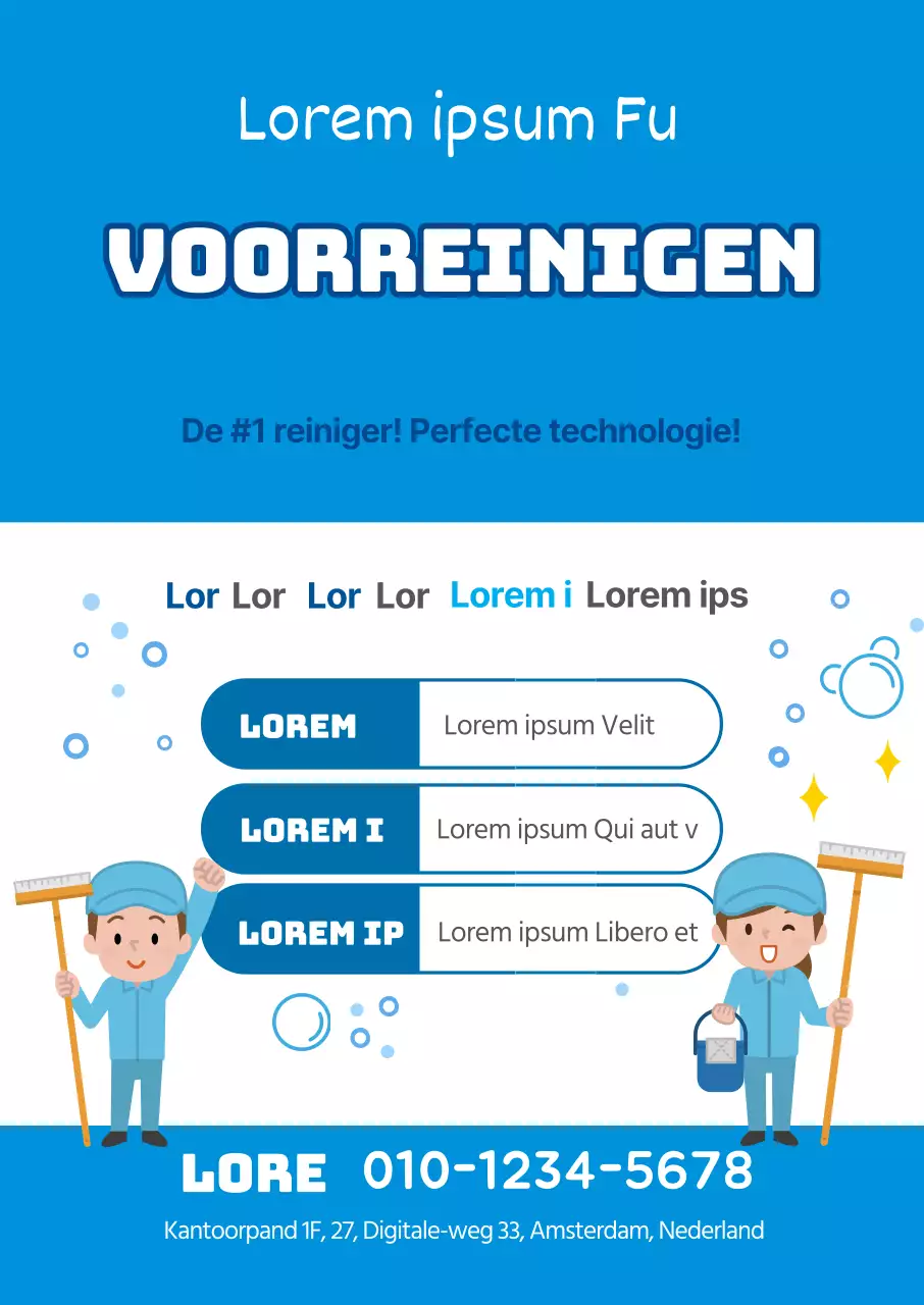 Blauwe illustratie schattige schoonmaakservice holbo