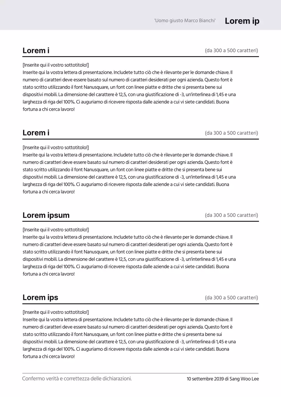 Un modulo di dichiarazione personale di concetto grigio e pulito