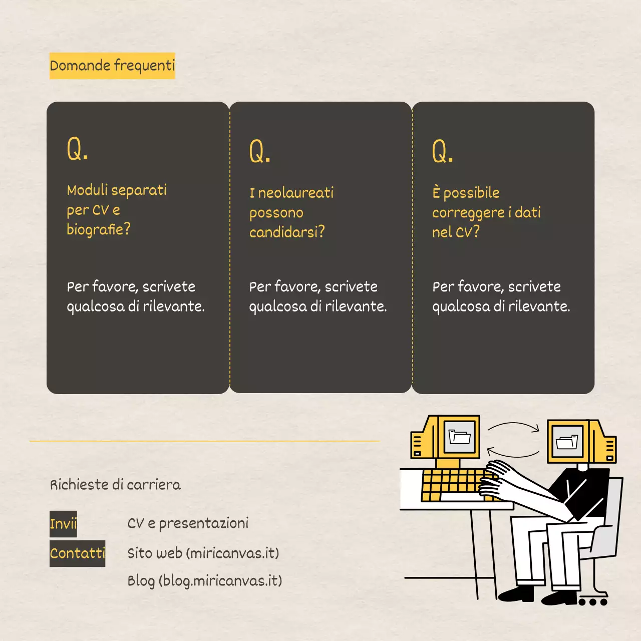 Annuncio di stage con sfondo in carta e illustrazione in giallo e nero