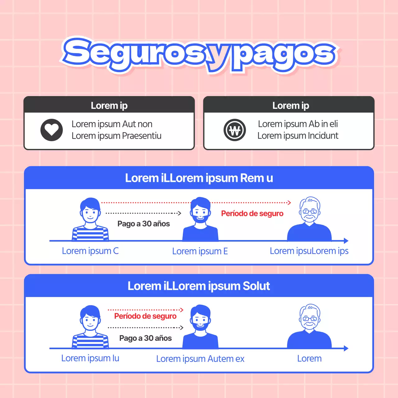 Lo esencial del seguro en una simpática y fiable ilustración en amarillo y rosa