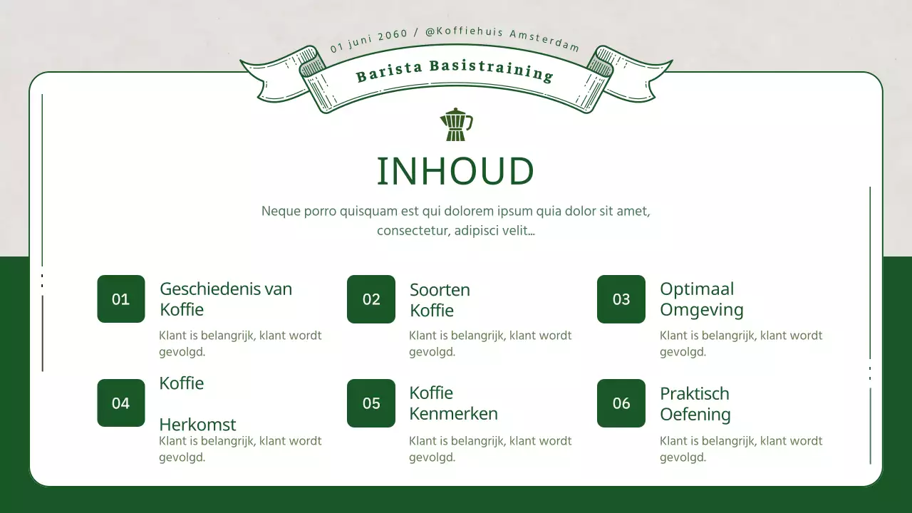 Barista-training met groene 3D-illustraties