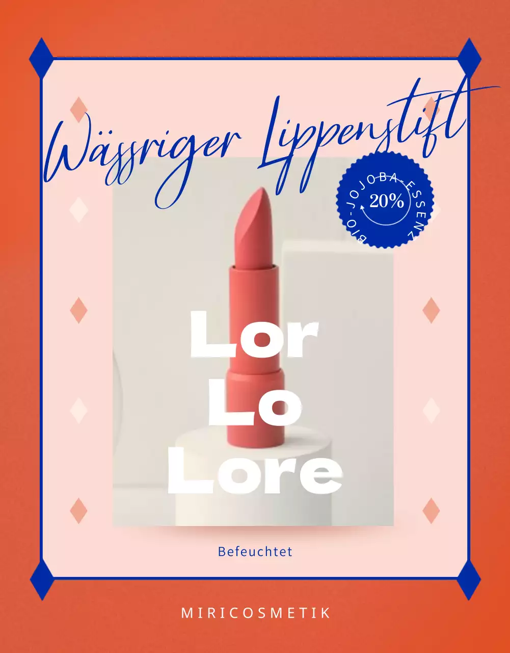 Förderung leuchtender Lippenstifte mit rosa-orangen Farbakzenten