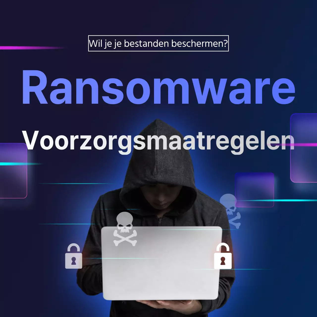 Serieuze ransomwarepreventie in marineblauw en grijs