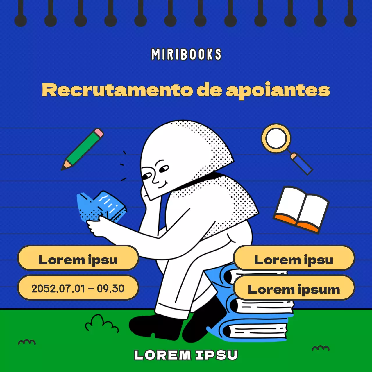 Editora de conceito retro azul e verde procura apoiantes