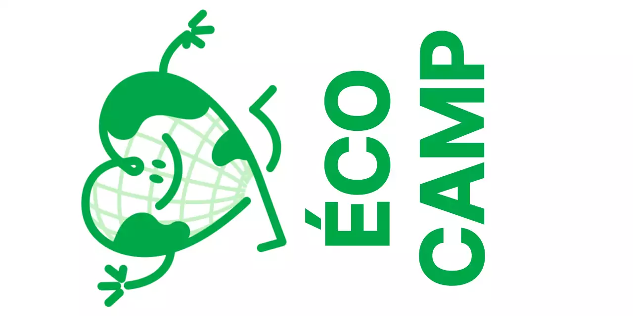 Faites la promotion d'un camp respectueux de l'environnement avec un adorable personnage de la Terre en forme de cœur et de couleur verte.