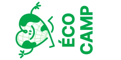 Faites la promotion d'un camp respectueux de l'environnement avec un adorable personnage de la Terre en forme de cœur et de couleur verte.