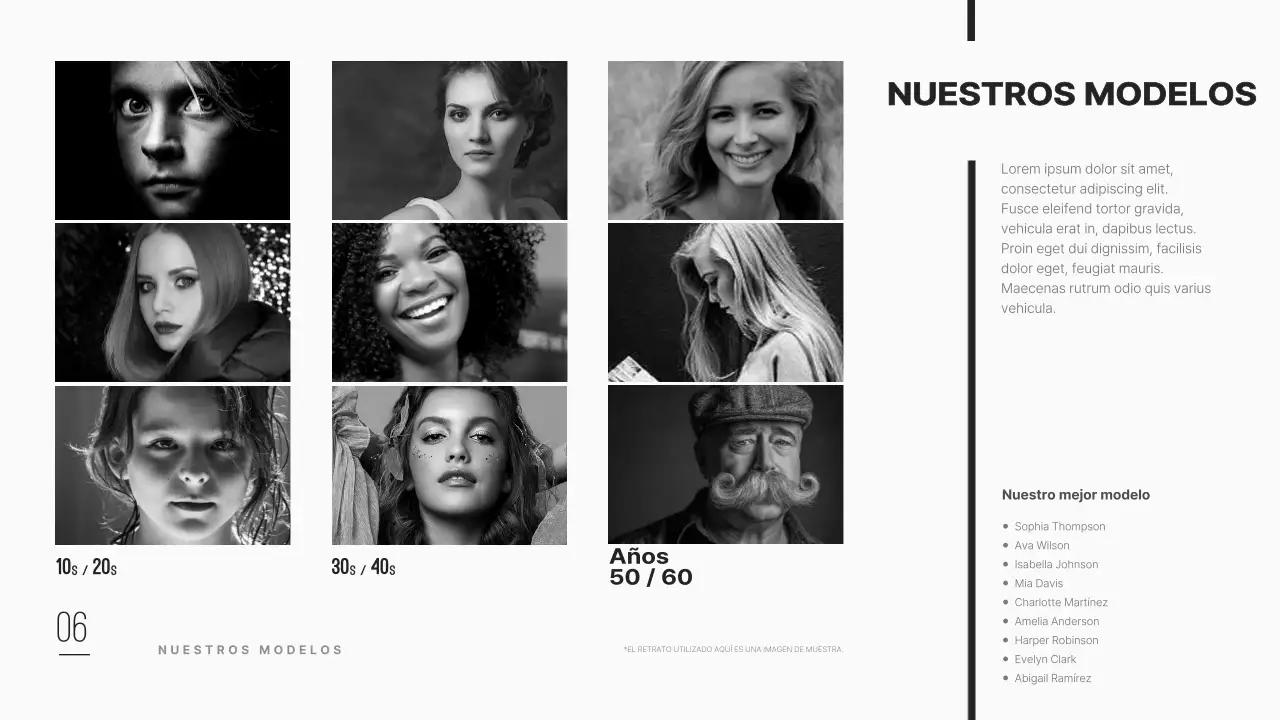 Perfil de empresa de agencia de modelos limpio y moderno en negro.