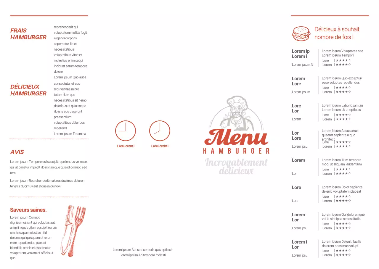 Panneau de promotion et de menu pour hamburgers, fait à la main, de style simple, rouge et blanc