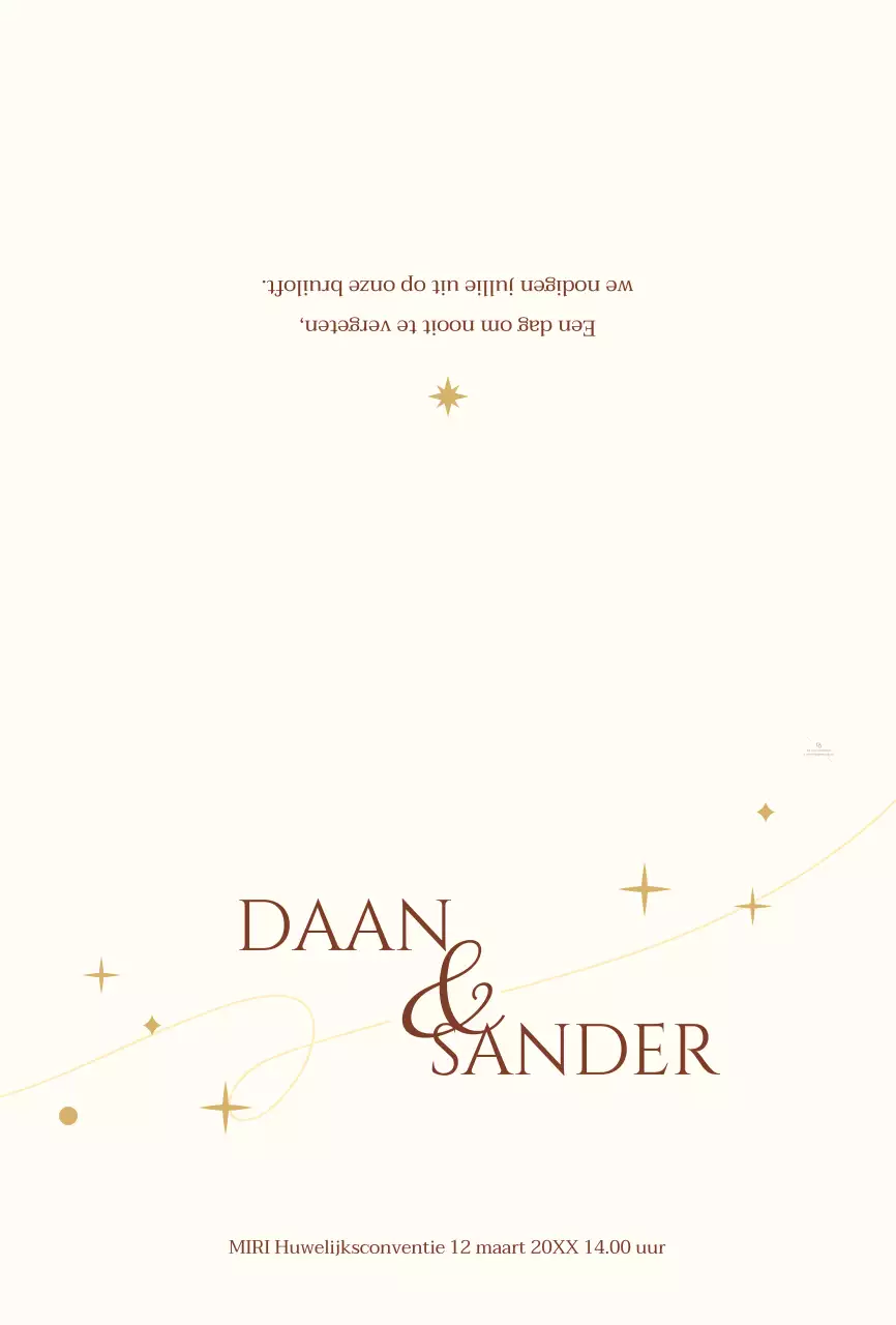 Een sentimenteel concept huwelijksuitnodiging met een lichtgele ster en lijnillustratie