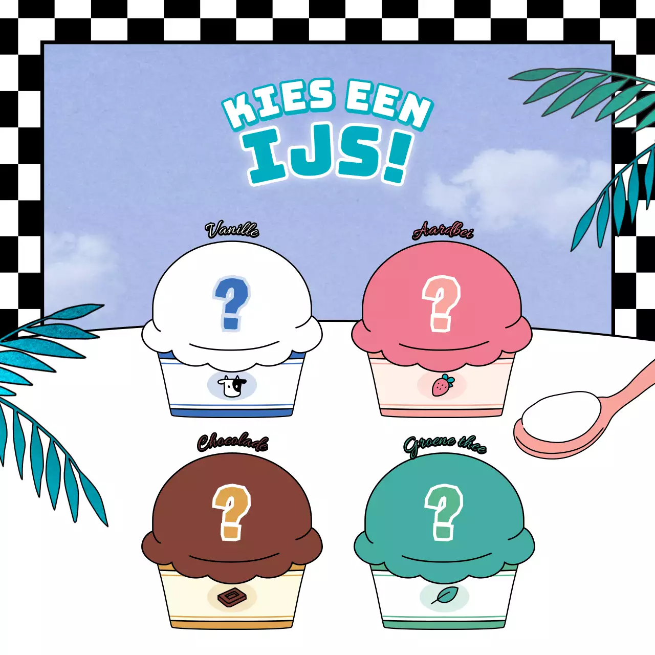 Schattig retro karakter illustratie stijl ijs in roze mint chocolade kleur