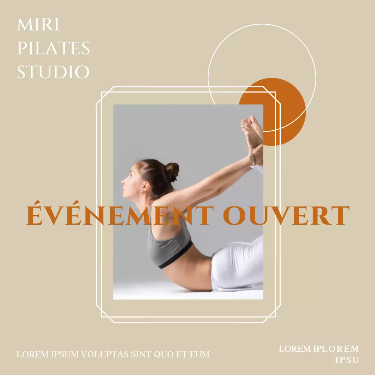 Un événement Pilates ouvert, simple, ivoire et orange