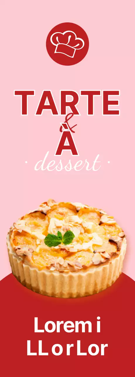 Bannière présentant un menu de tartes sucrées sur fond rose.