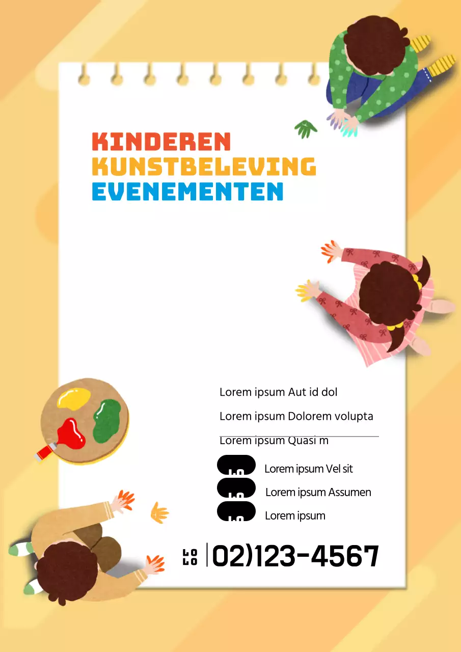 Een leuke gele flyer voor een knutselcursus voor kinderen