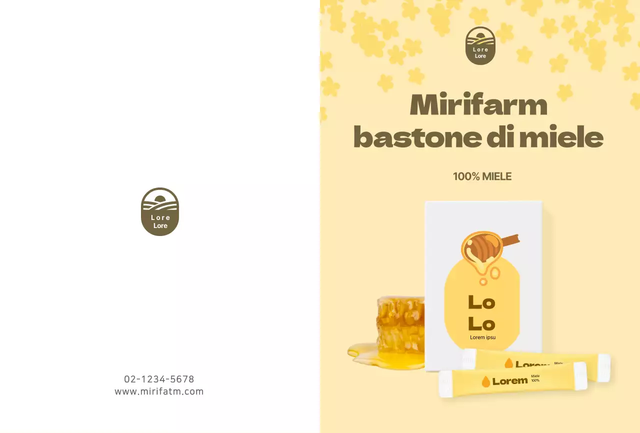 Cartolina gialla con bastoncino di miele per la promozione del prodotto