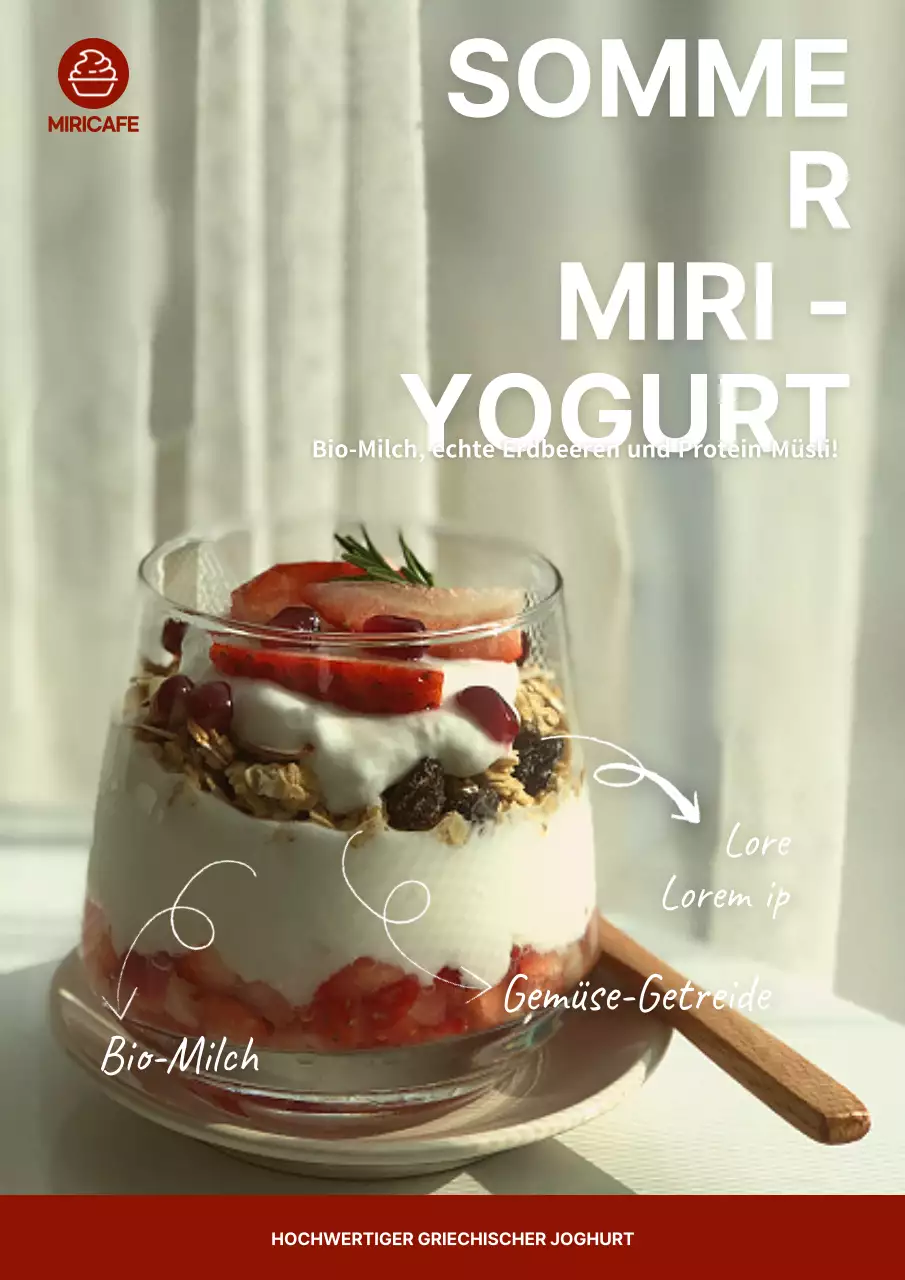 Förderung des modernen griechischen Joghurts in Rot und Elfenbein