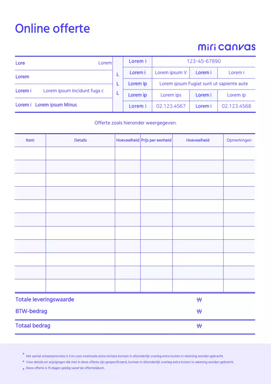 Blauw online offerte pre-canvas zakelijke documentsjablonen