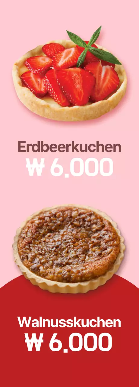 Ein Banner, das ein Menü von süßen Desserttorten mit einem rosa Hintergrund vorstellt