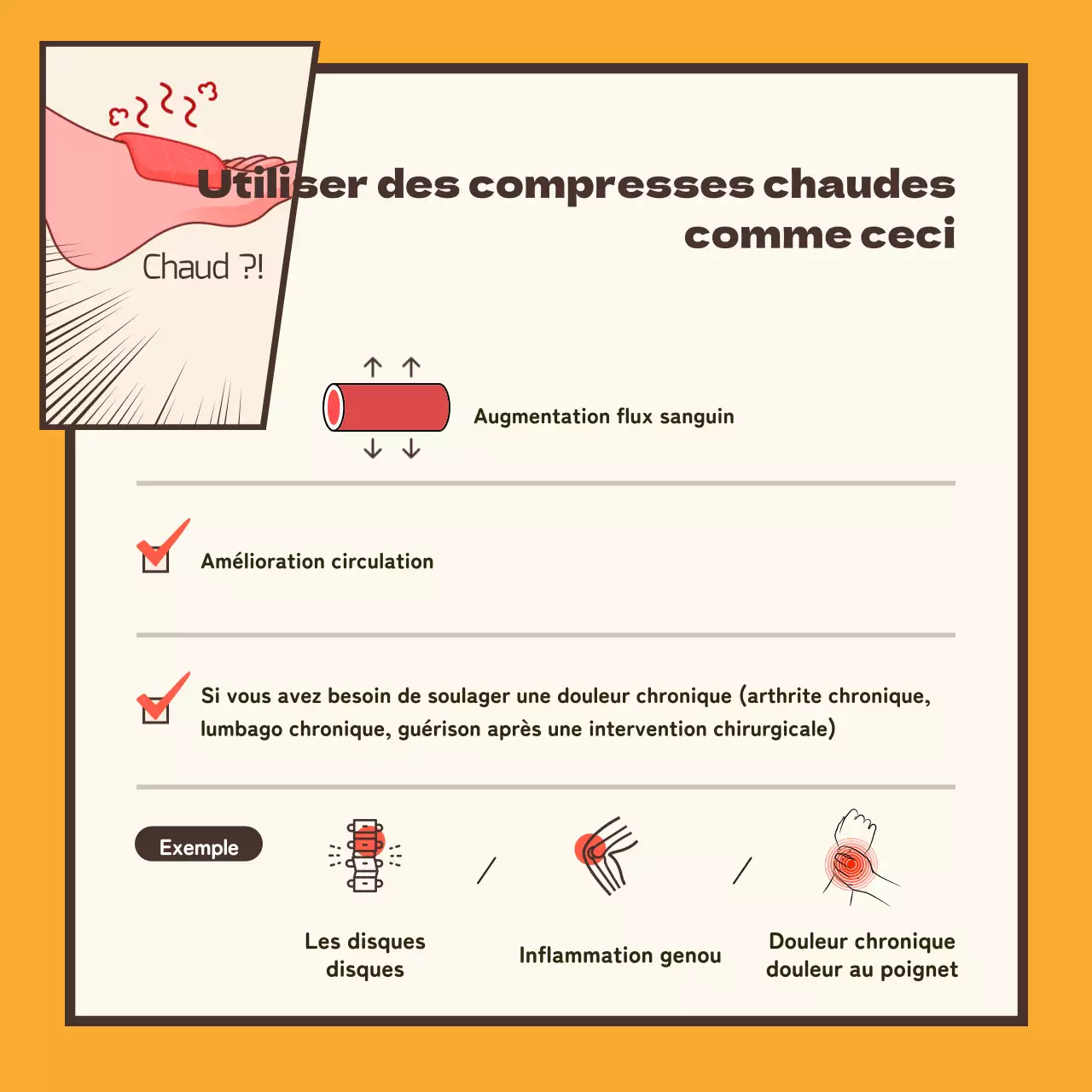 Des cataplasmes contextualisés avec un concept de bande dessinée jaune et marron