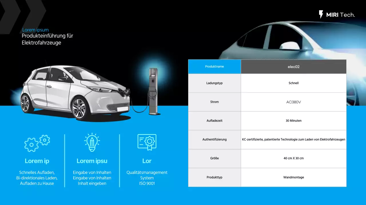 Vorschlag zur Lieferung von Ladegeräten für Elektroautos in Hellblau und Mint