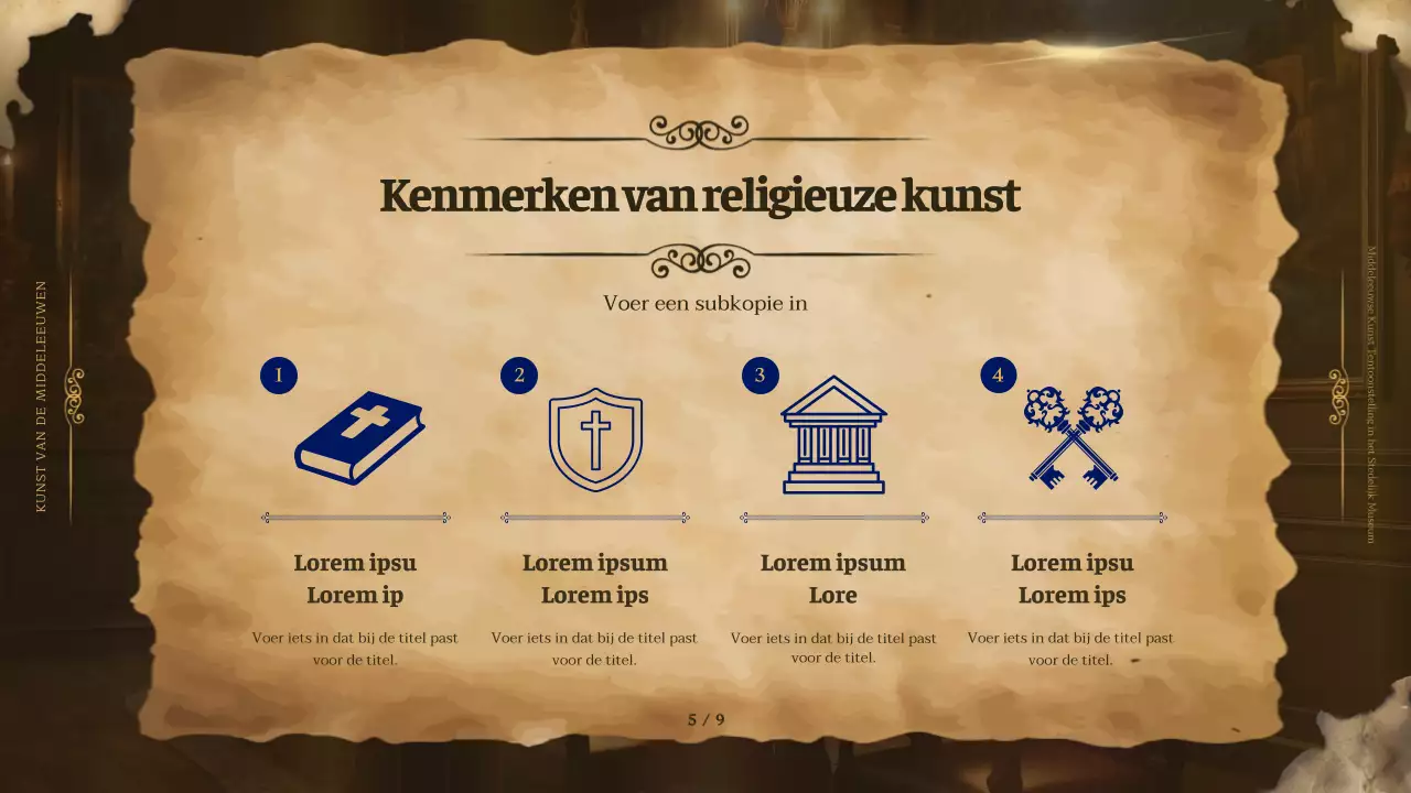 Middeleeuwse kunst ingelijst in bruin voor een stijlvolle look in promotiemateriaal