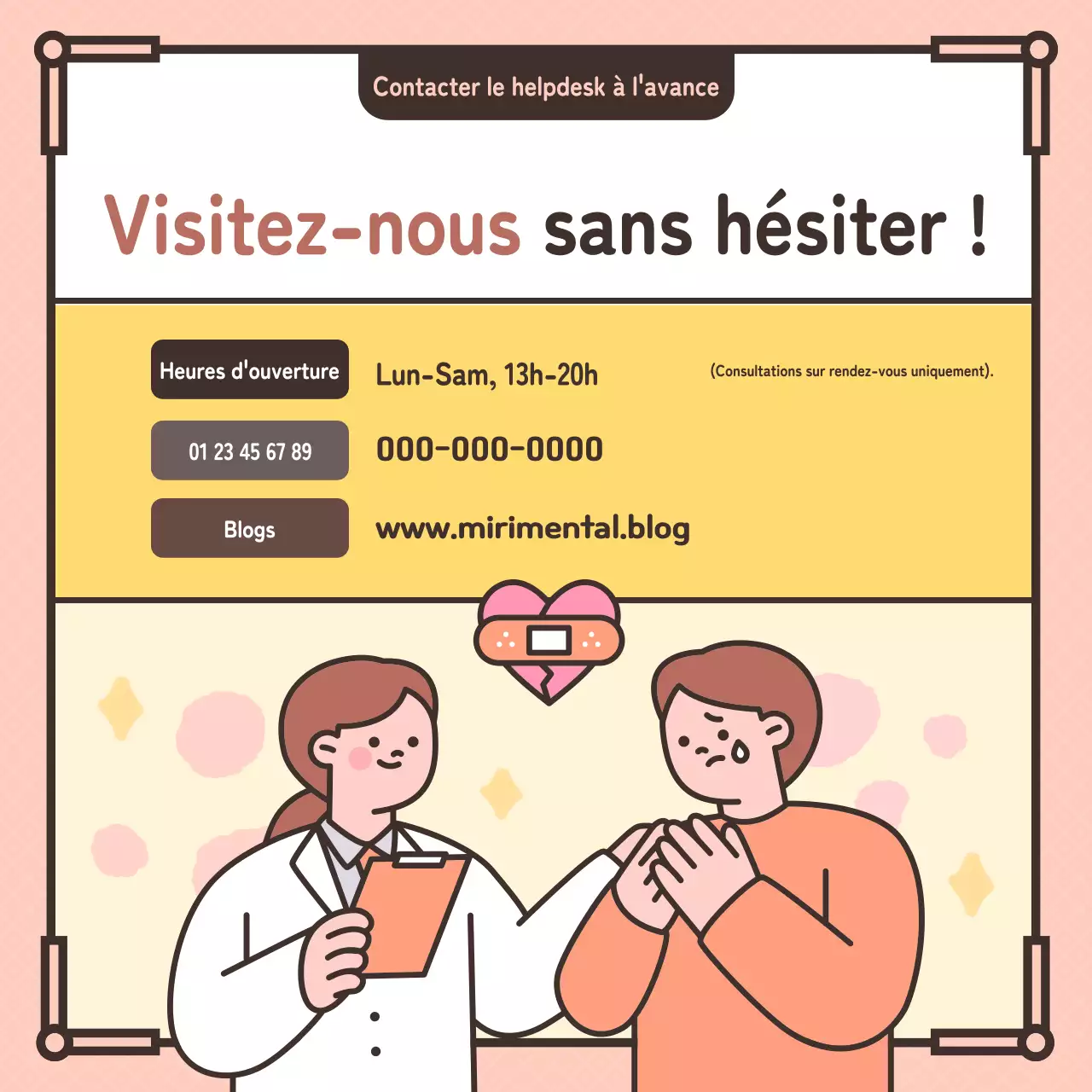 Illustration rose pastel faisant la promotion d'un centre de conseil psychologique